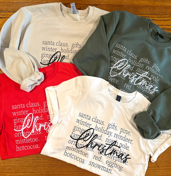 "Christmas Words" Tee, Natural or Red