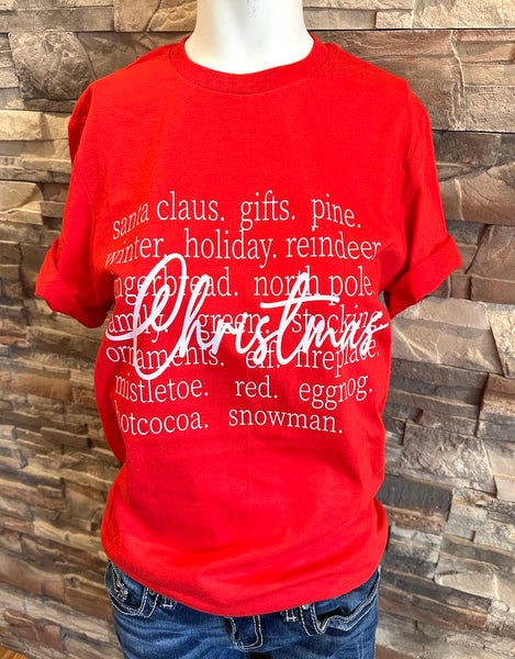 "Christmas Words" Tee, Natural or Red