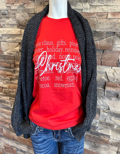 "Christmas Words" Tee, Natural or Red