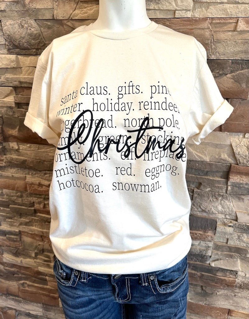 "Christmas Words" Tee, Natural or Red