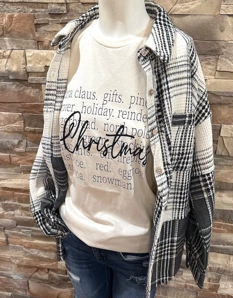 "Christmas Words" Tee, Natural or Red