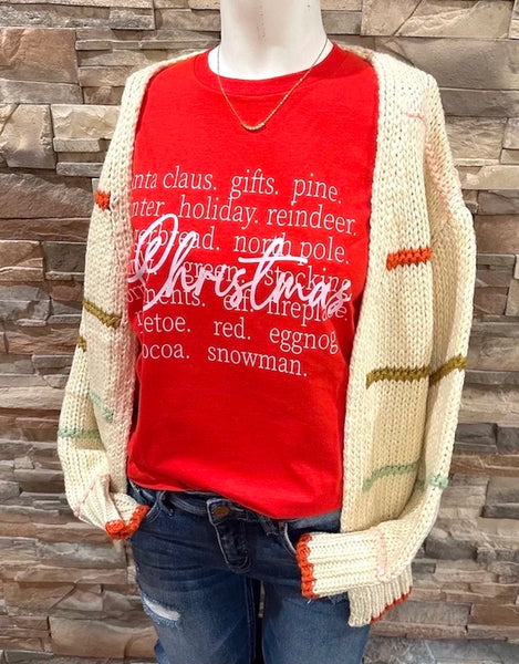 "Christmas Words" Tee, Natural or Red