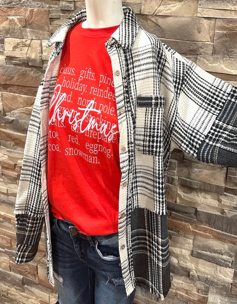 "Christmas Words" Tee, Natural or Red
