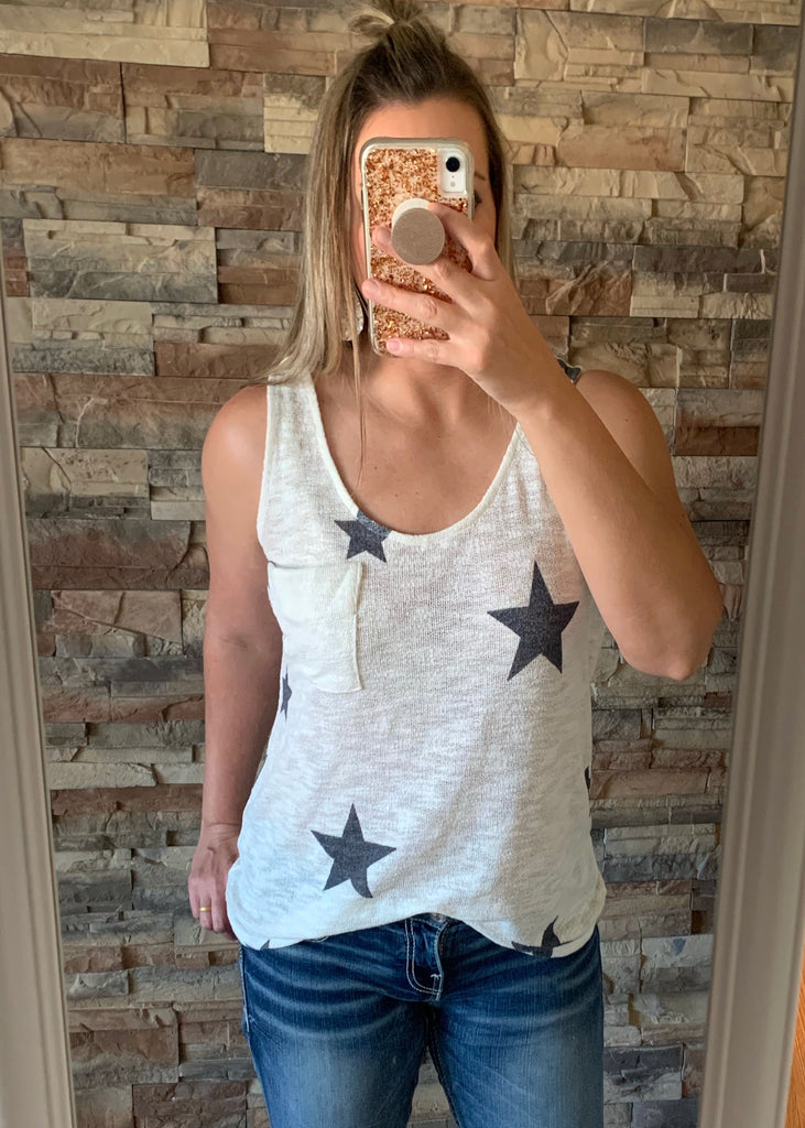 It's In The Stars Tank, Off White/Navy Stars