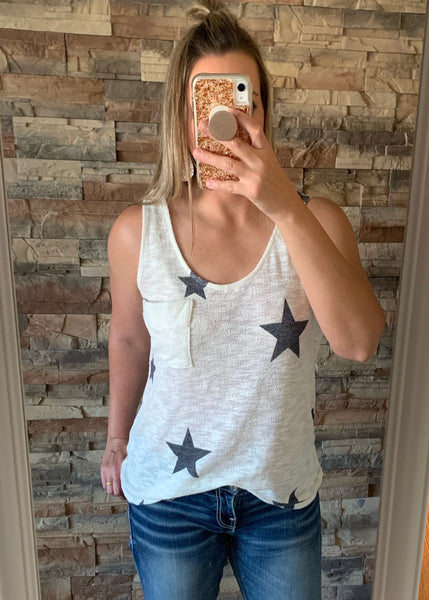 It's In The Stars Tank, Off White/Navy Stars