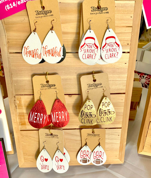Genuine Leather Graphic Earrings, Many Styles