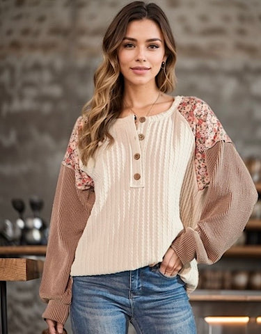 Let's Go Together Top, Sand/Multi