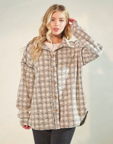 Stay In Touch Plaid Shacket, Cream/Black