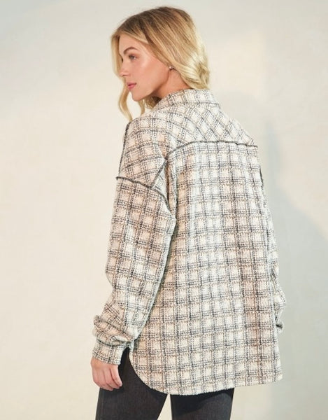 Stay In Touch Plaid Shacket, Cream/Black