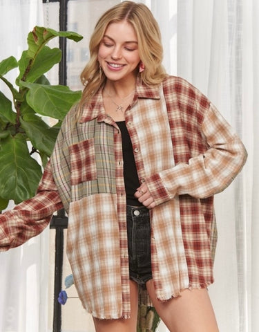 Remember It Well Plaid Top, Sage/Rust