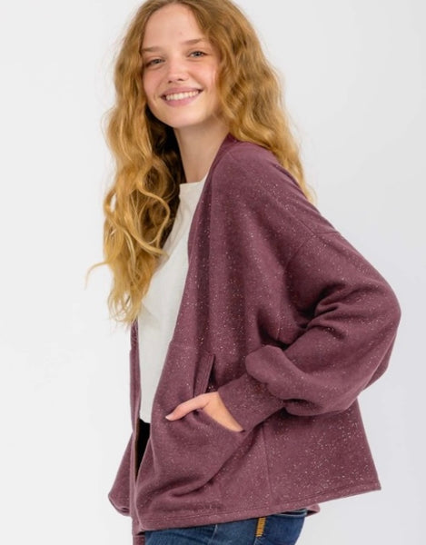 Keep Your Sparkle Cardigan, Mulberry/Gold Sparkle