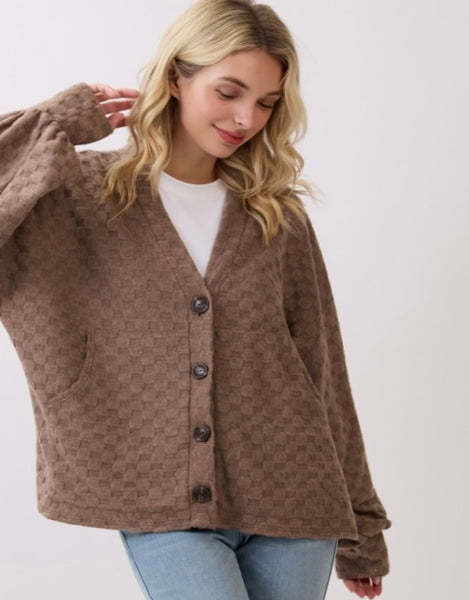 Checks All The Boxes Cardigan, Mocha