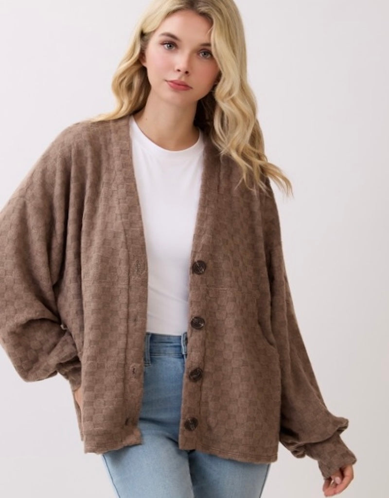 Checks All The Boxes Cardigan, Mocha