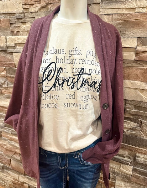 Keep Your Sparkle Cardigan, Mulberry/Gold Sparkle