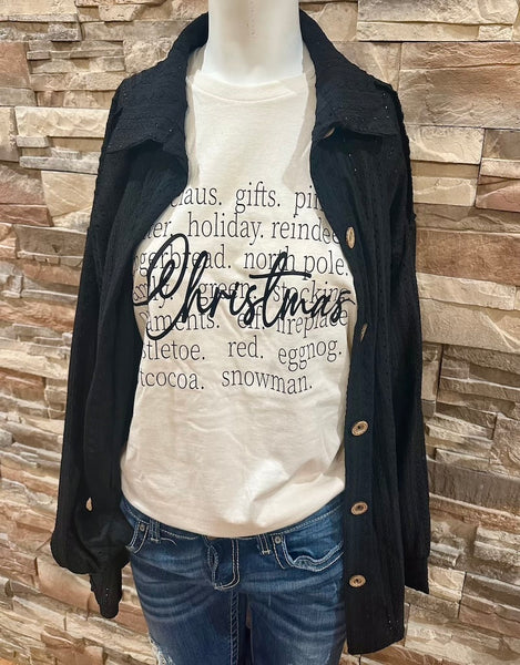 "Christmas Words" Tee, Natural or Red