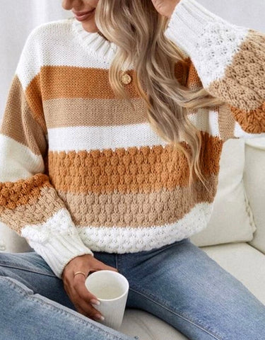 Life To The Fullest Sweater, Chestnut/White
