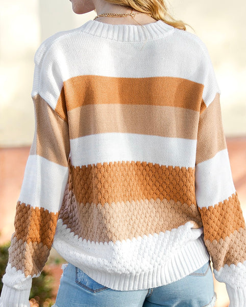 Life To The Fullest Sweater, Chestnut/White