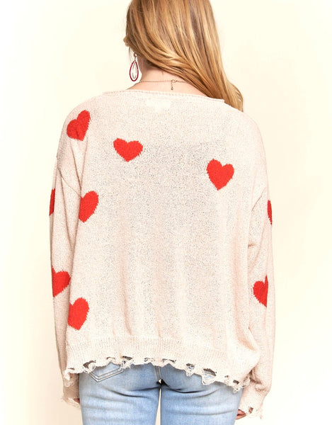 Heart On Fire Top, Khaki/Red