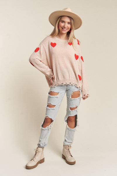 Heart On Fire Top, Khaki/Red
