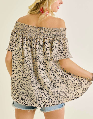 Close Your Eyes Top, Taupe/Leopard