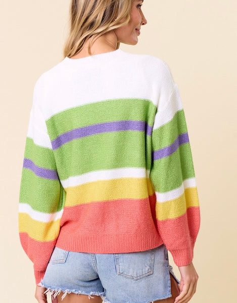 Happy Days Sweater, White/Lime Multi