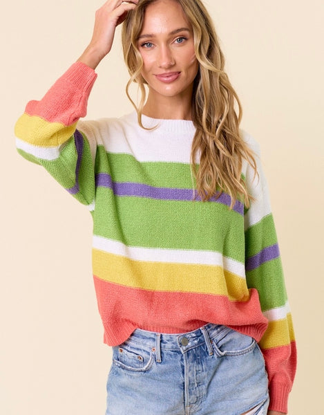 Happy Days Sweater, White/Lime Multi