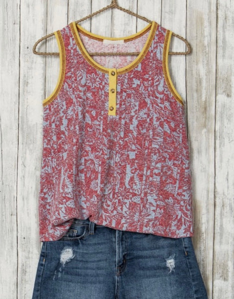 Stay With Me Tank, Wine/Ice Blue