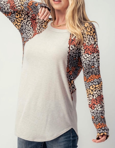 The Right Spot Top, Taupe/Animal