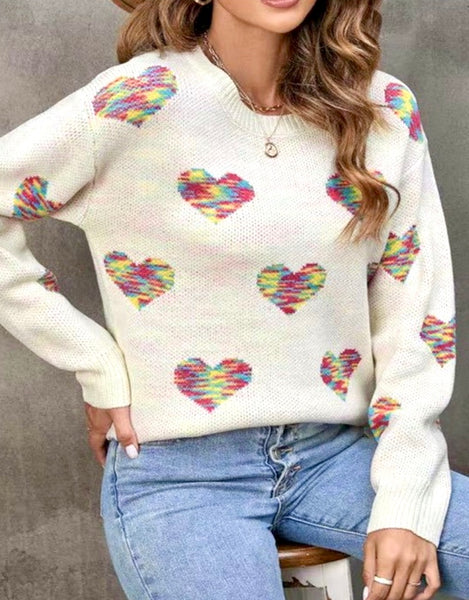 My Whole Heart Sweater, Cream/Multi