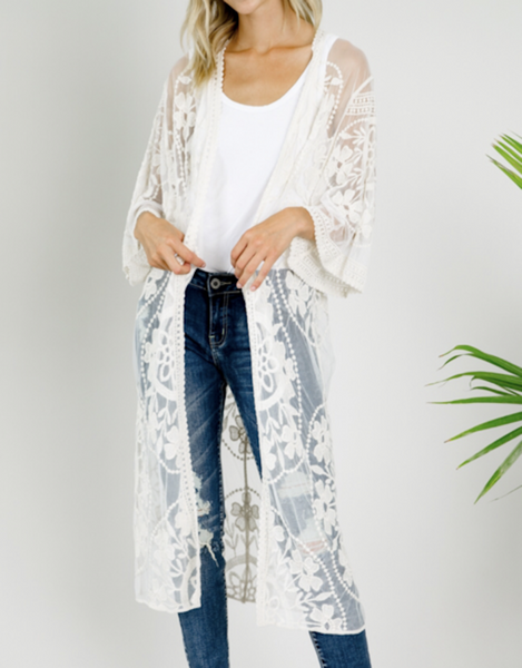 Delicately Darling Lace Kimono, Beige