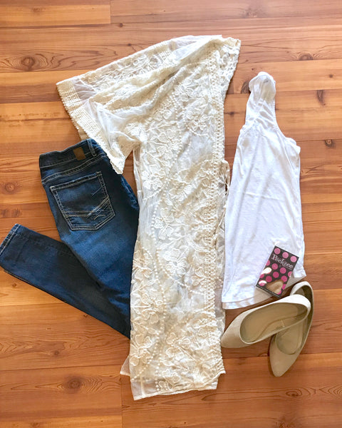 Delicately Darling Lace Kimono, Beige
