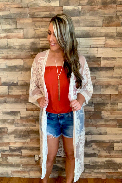 Delicately Darling Lace Kimono, Beige