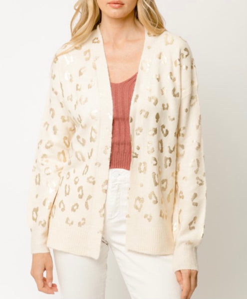 Born To Shine Cardigan, Ivory/Gold Foil