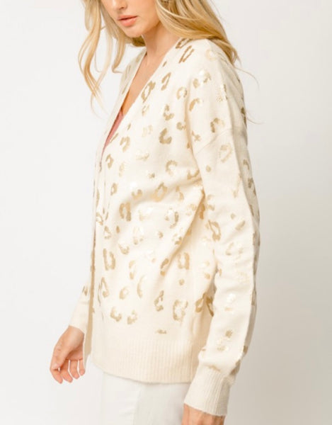 Born To Shine Cardigan, Ivory/Gold Foil