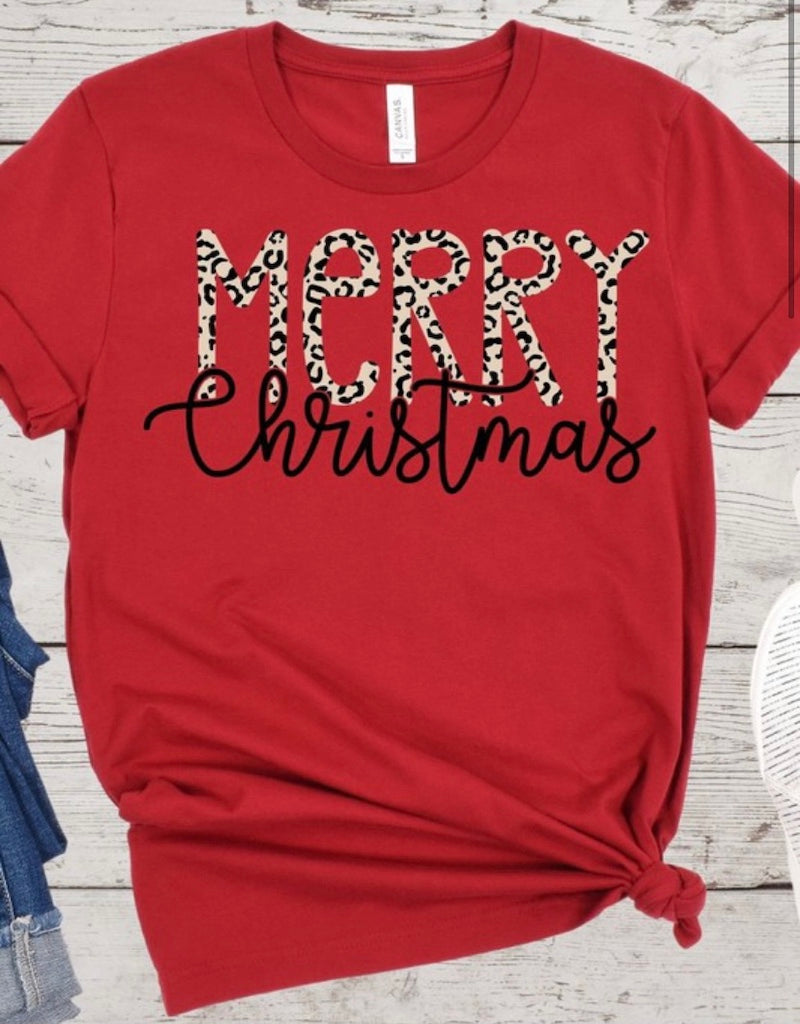 "Merry Christmas" Tee, Cardinal or Forest