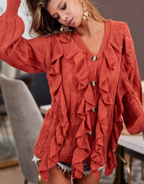 Whisk Me Away Cardigan, Dark Coral