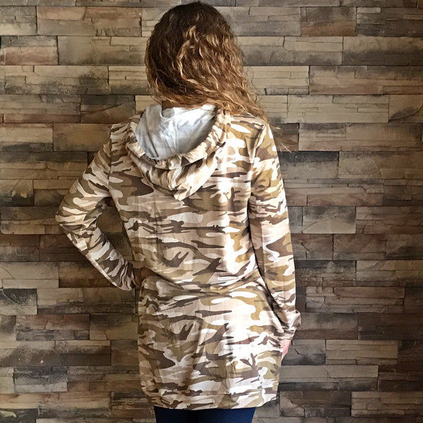 Now You See Me Hooded Tunic, Taupe/Camo