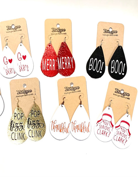 Genuine Leather Graphic Earrings, Many Styles